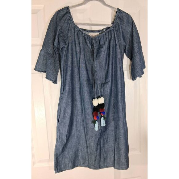 Philosophy Dresses & Skirts - Philosophy womens small shift dress jeans denim blue tassel with pockets